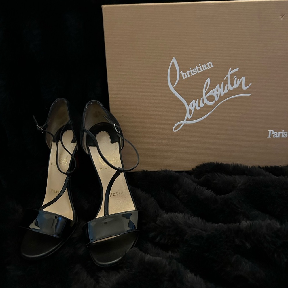 Christian Louboutin Womens Patent Leather Black Strappy Heels EU 35.5 US 5.5